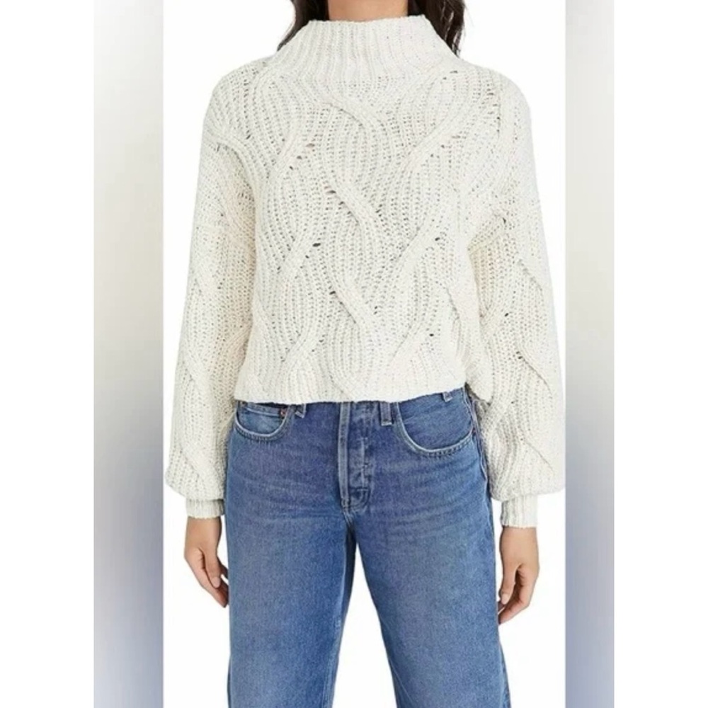Free People Seasons Change Cable Turtleneck Balloon Sleeve Sweater, S - Picture 5 of 14